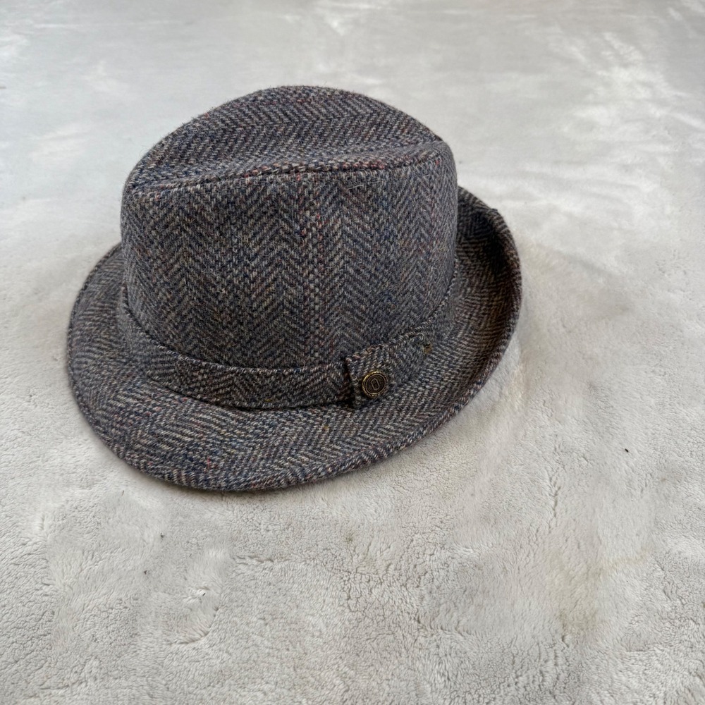 Pendleton‎ Vintage Grey Herringbone 100% Virgin Wool Fedora Hat Made USA Size 7